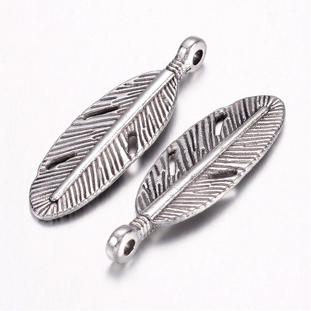 Tibetan Silver Feather Charm, 30x9mm