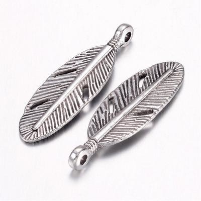 Tibetan Silver Feather Charm, 30x9mm