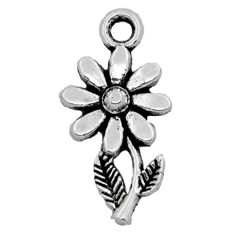 Antique Silver Flower Charm, 19x10mm