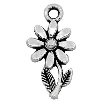 Antique Silver Flower Charm, 19x10mm