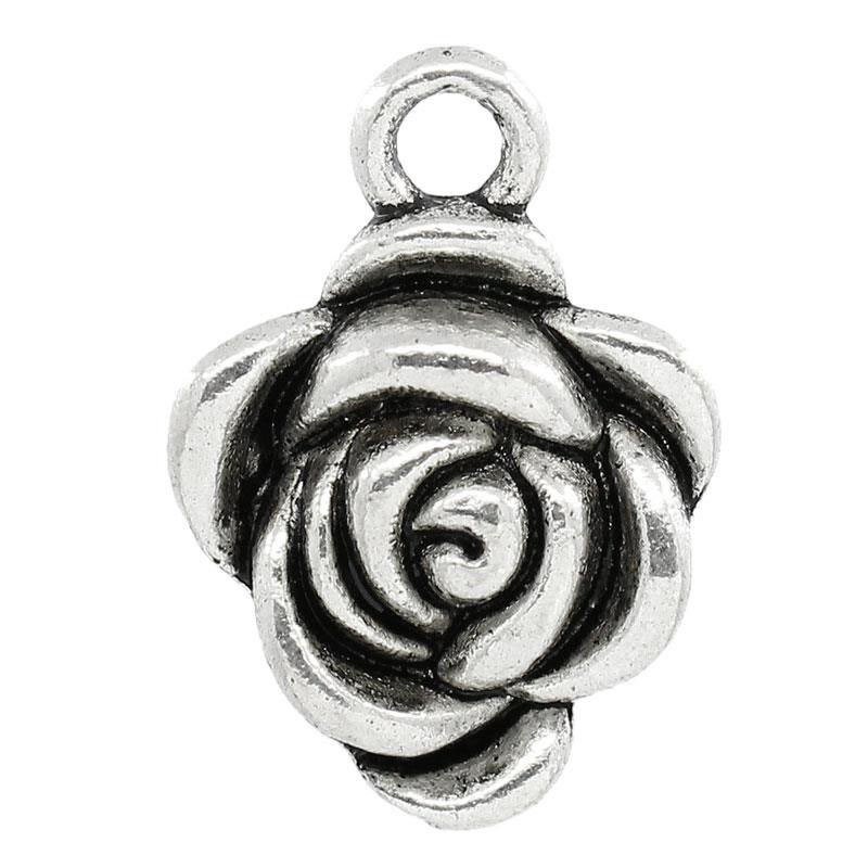Rose Charm in Antique Silver, 17x24mm Rose Charm in Antique Silver, 17x24mm