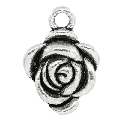 Rose Charm in Antique Silver, 17x24mm