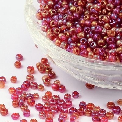 Red Seed Beads with AB finish, Size 8, 3mm