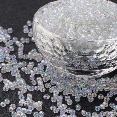 Clear Seed Beads with AB finish, Size 8, 3mm