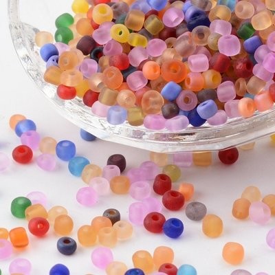 Frosted Seed Beads in Mixed Colours, Size 6, 4mm approx.