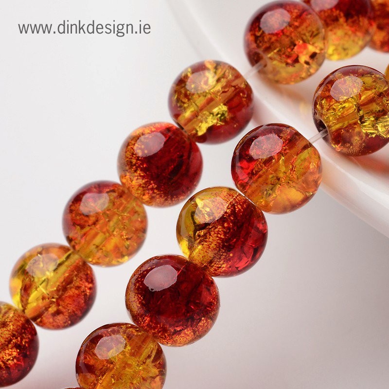 50 x 8mm Crackle Glass in Two Tone 'Tomato'
