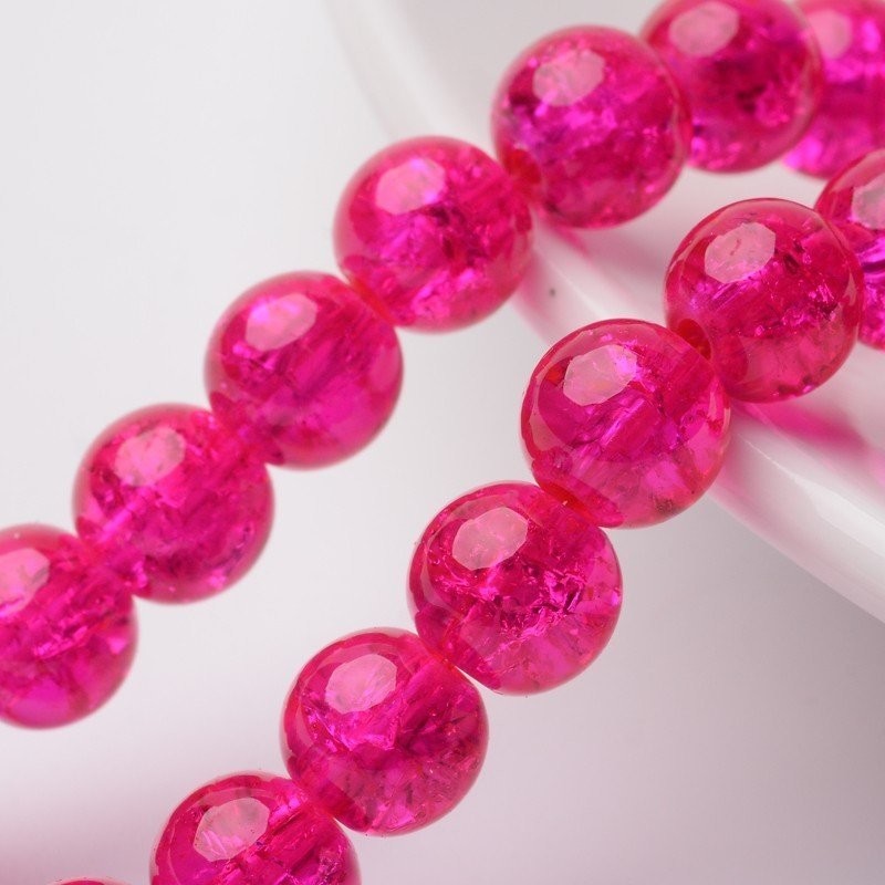 50 x 8mm Crackle Glass in Fuchsia