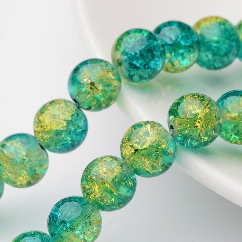 50 x 8mm Crackle Glass in Two Tone Lemon & Aqua Green