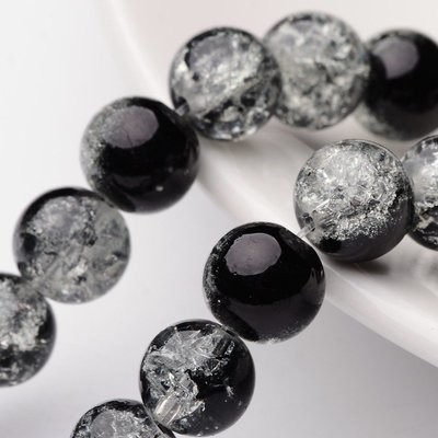 25 x 10mm Crackle Glass in Two Tone Black and Clear