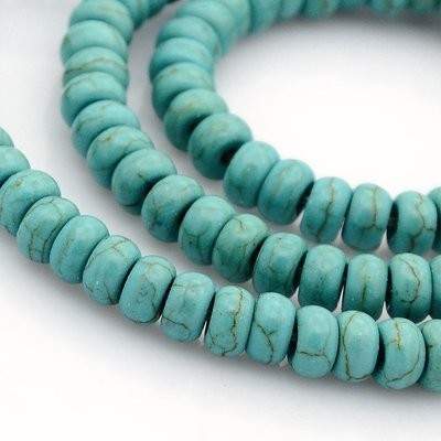 Dyed Howlite Rondelles in Turquoise, 6x4mm