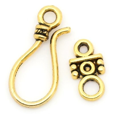 10 x Antique Gold Hook & Eye Clasp, 24x11mm/14x7mm