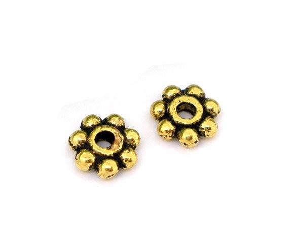 50 x Antique Gold Daisy Spacer Beads, 5mm