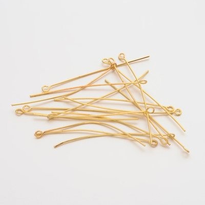 50 x Gold Plated Eye Pins, 50mm
