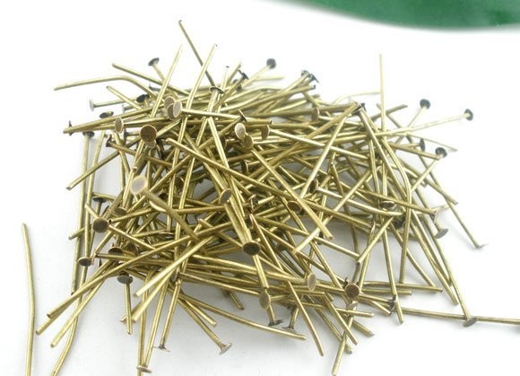50 x Antique Bronze Head Pins, 50mm x 0.7mm (21 gauge)