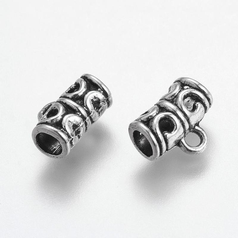 10 x Tibetan Style Antique Silver Hanger Bail Tubes, 11x9x6mm