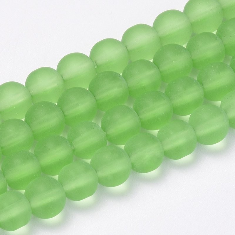 40 x 8mm Frosted Glass Beads in Pale Green