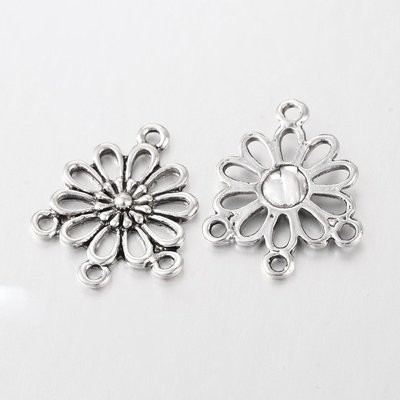 Antique Silver Flower Connectors/Links, 22x18mm, 4 Loops