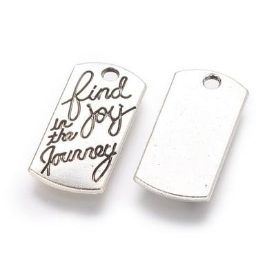 Tibetan Style Rectangle Charm, 'Find the Joy in the Journey', 21x10mm