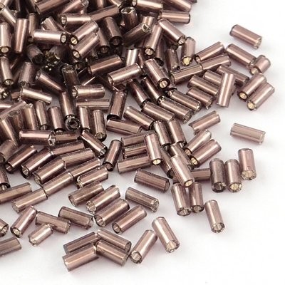 Metallic Glass Bugle Beads in Rosy Brown, 4mm