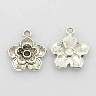Antique Silver Flower Charm, 20x17mm
