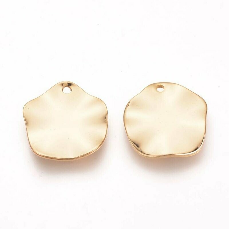 Real Gold Plated Wavy Round Charm/Pendant, 15mm