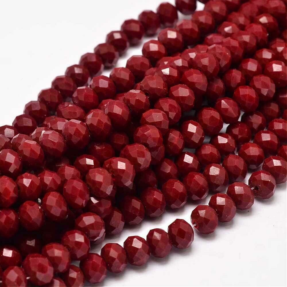 50 x 8x6mm Crystal Glass Rondelles in Opaque Dark Red