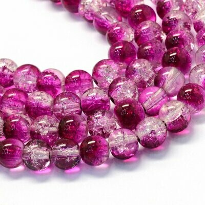 50 x 8mm Crackle Glass in Two Tone Violet Pink/Burgundy