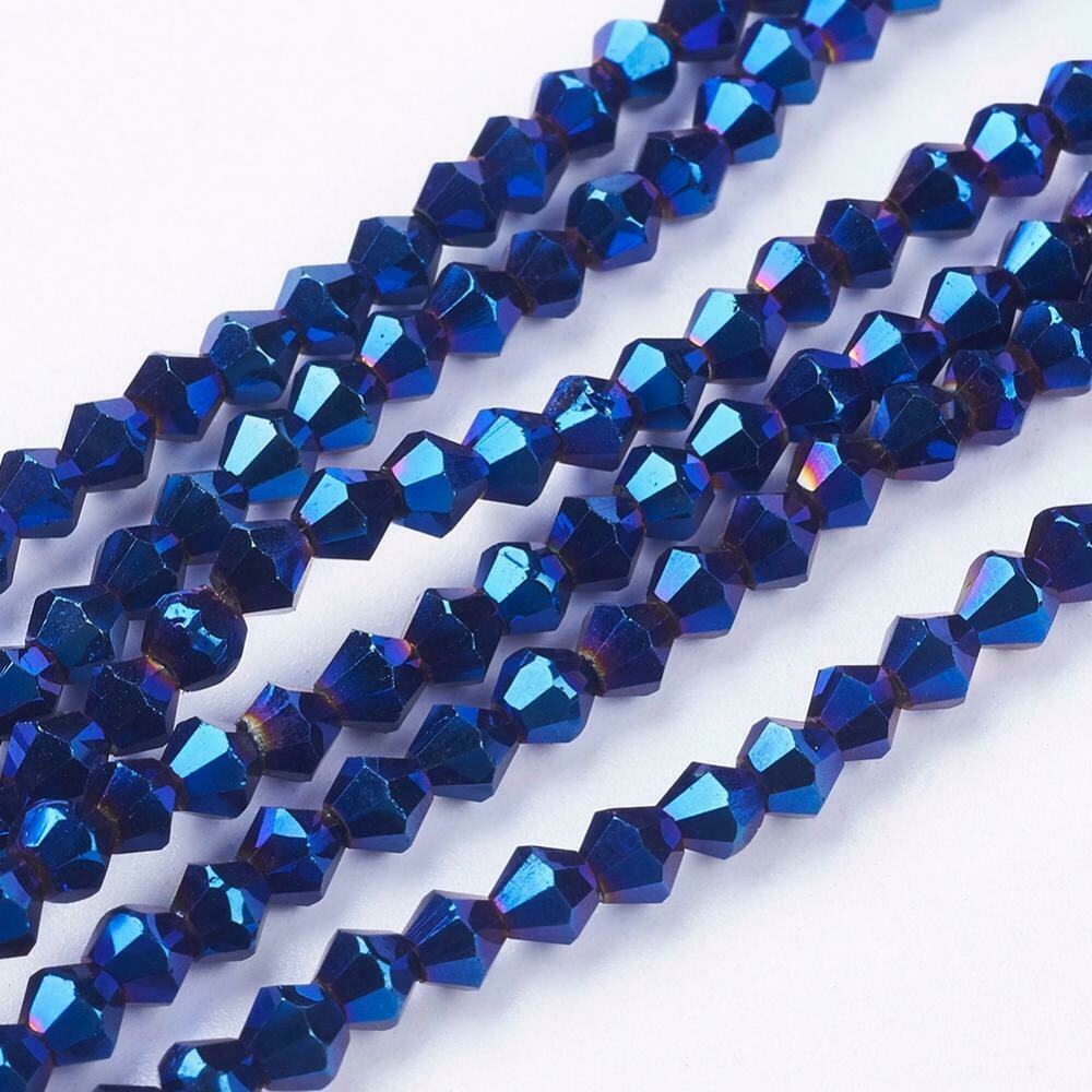 100 x 4mm Faceted Electroplated Midnight Blue Bicone Crystals