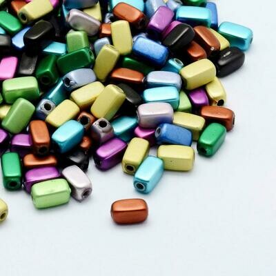 Matt Metallic Acrylic Cuboid Beads, 7x4x4mm, 10g