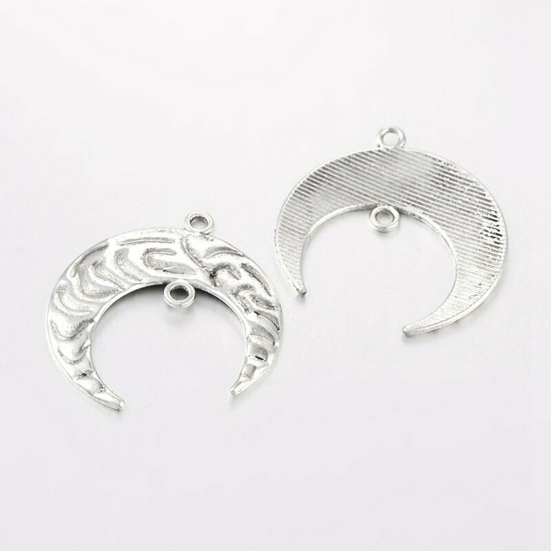 Silver Crescent Moon Links Pendant, 36x33mm