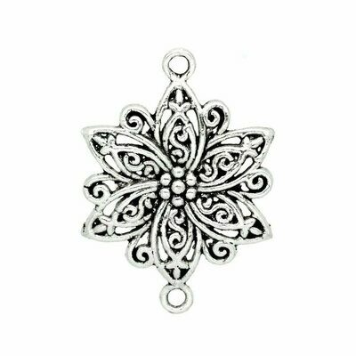Antique Silver Flower Connector, 41x28mm