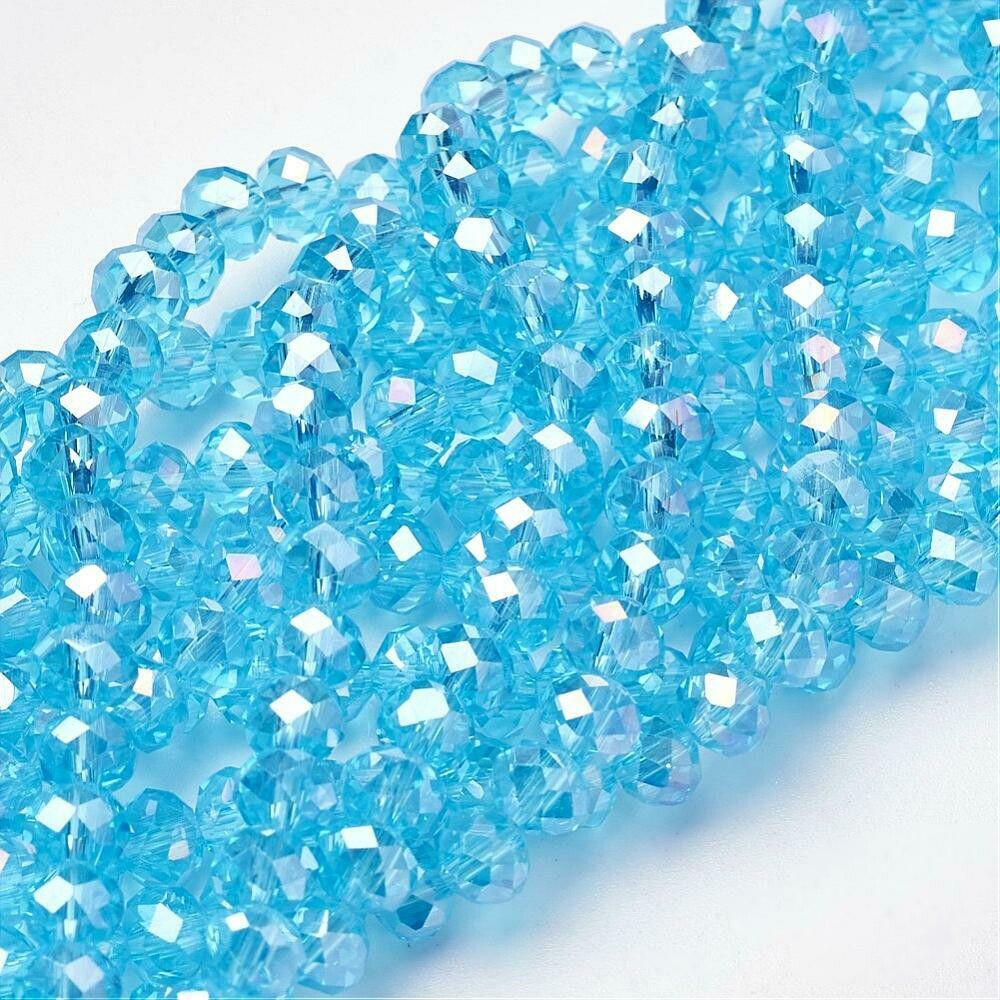 50 x 6x4mm Electroplated Faceted Glass Rondelles in Turquoise