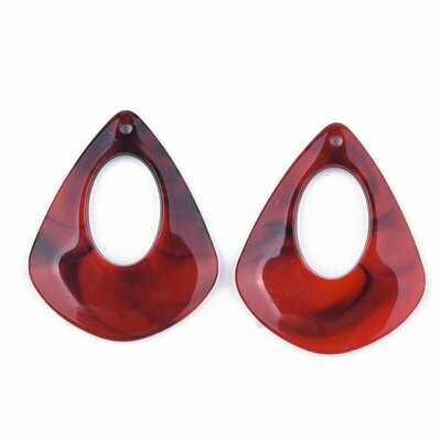 Marbled Acrylic Pendant in Red, 40x33mm