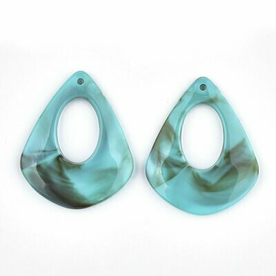 Marbled Acrylic Pendant in Turquoise, 40x33mm