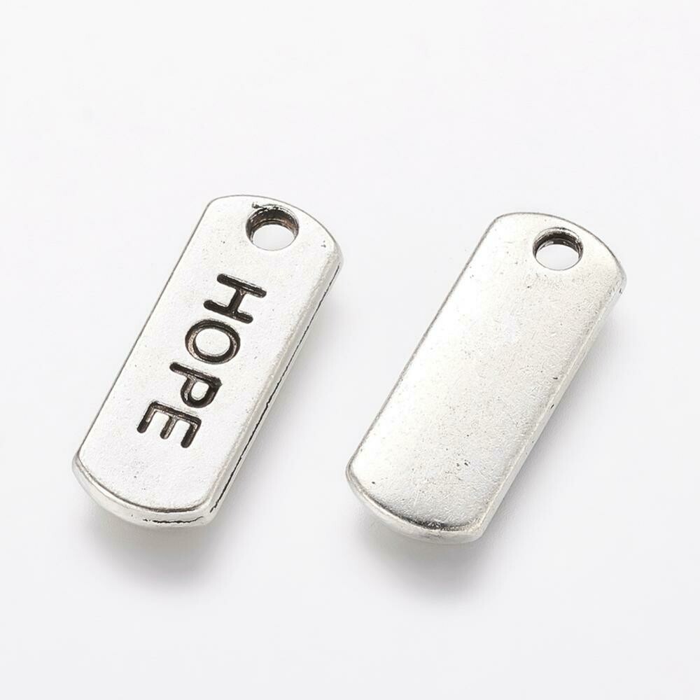 Silver Plated Rectangle 'Hope' Charm, 21x8mm