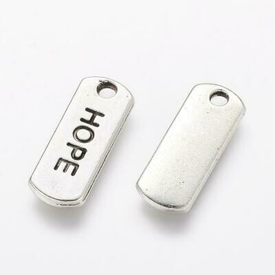 Silver Plated Rectangle 'Hope' Charm, 21x8mm