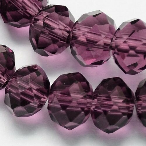 50 x 8x6mm Crystal Glass Rondelles in Purple/Burgundy