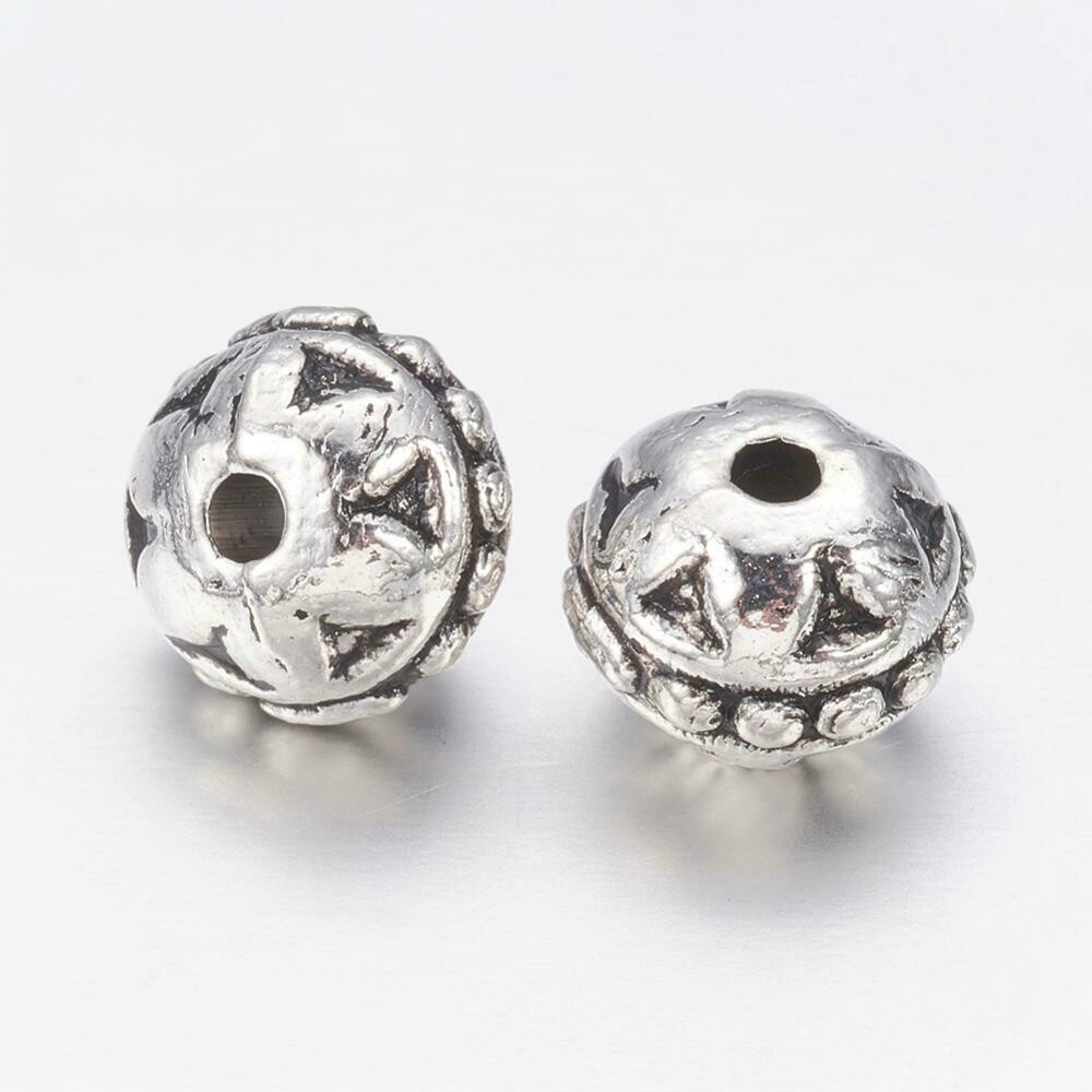 50 x 8mm Carved Antique Silver Beads