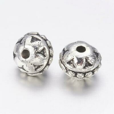50 x 8mm Carved Antique Silver Beads