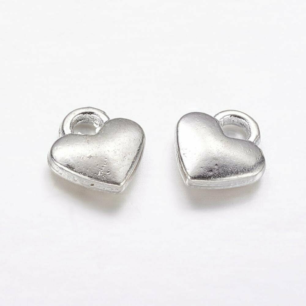 Antique Silver Plated Heart Charm, 8x8mm