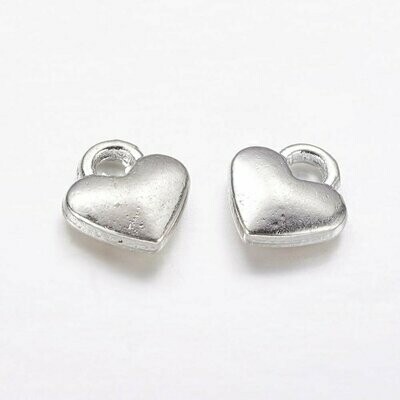 Antique Silver Plated Heart Charm, 8x8mm