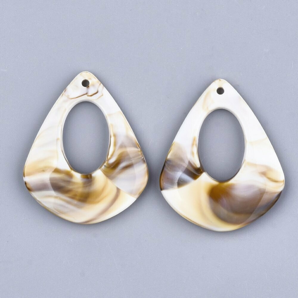 Marbled Acrylic Pendant in Coffee & Cream, 40x33mm