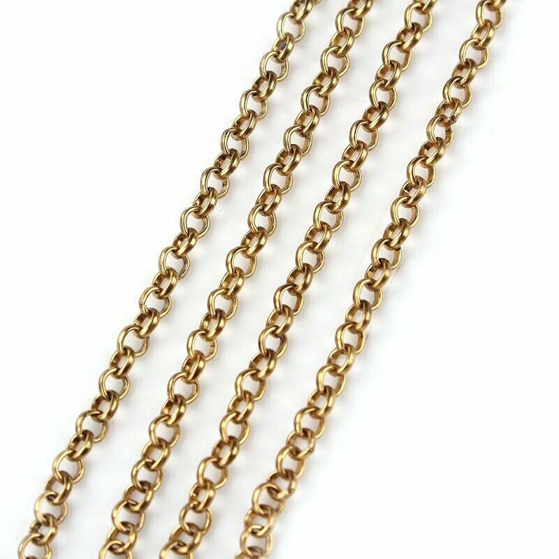 Antique Gold Rolo Chain, 3.8mm, 1 Metre