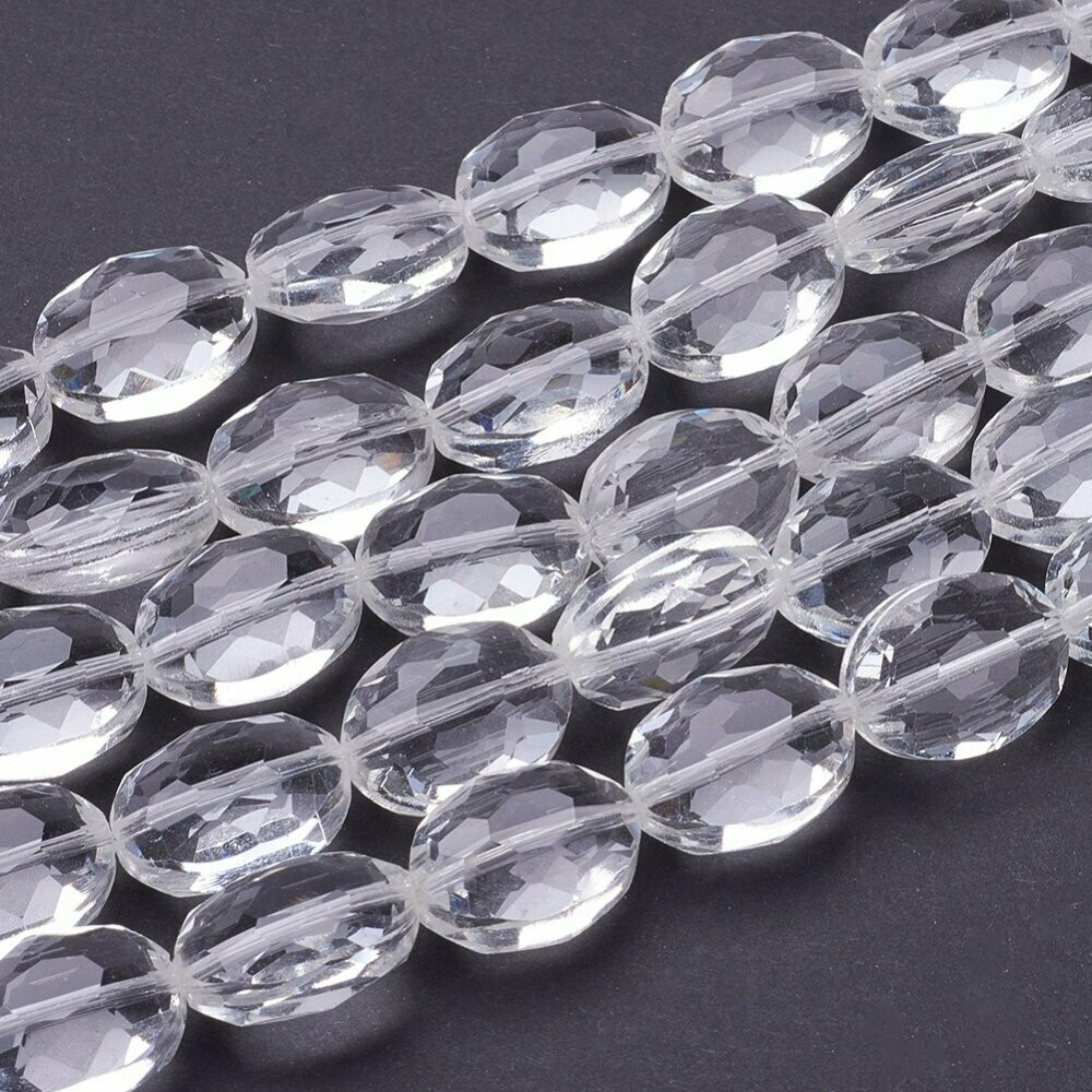 10 x Faceted Clear Glass Oval Coins, 16x13mm
