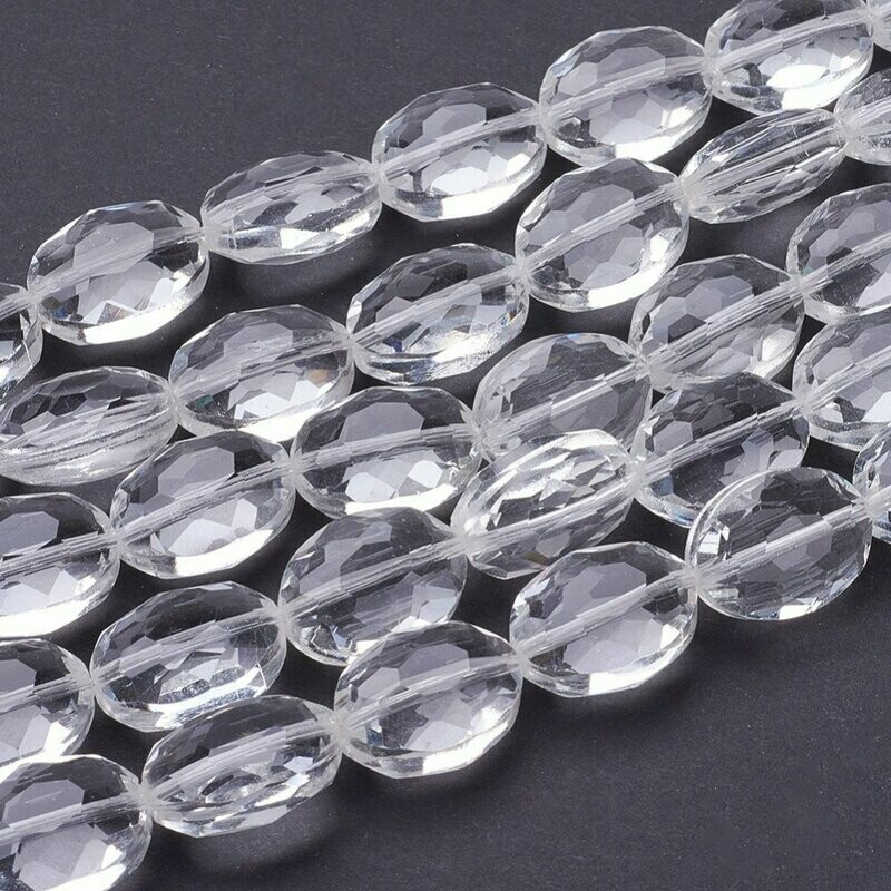 10 x Faceted Clear Glass Oval Coins, 16x13mm 10 x Faceted Clear Glass Oval Coins, 16x13mm