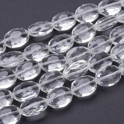 10 x Faceted Clear Glass Oval Coins, 16x13mm