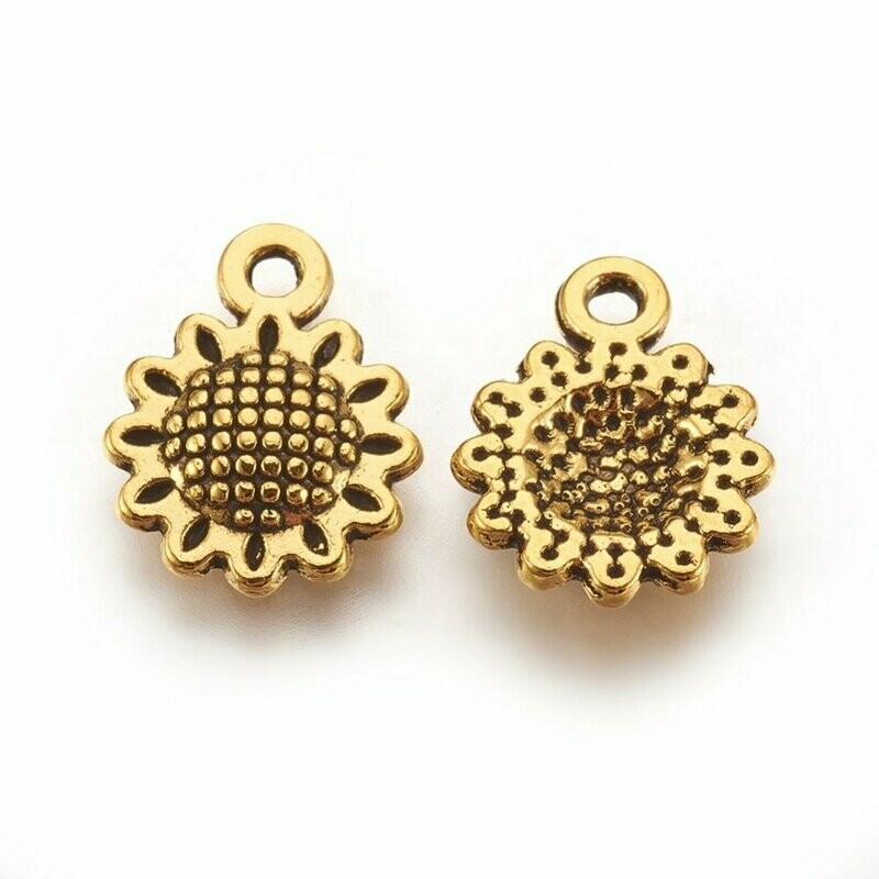 Antique Gold Tibetan Sunflower Charm, 12x9mm