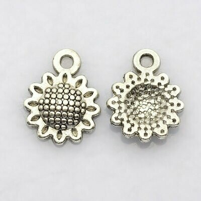 Antique Silver Tibetan Sunflower Charm, 12x9mm