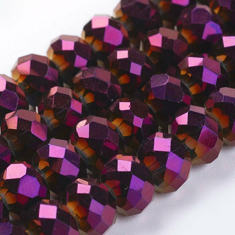 50 x 8x6mm Electroplated Faceted Glass Rondelles in Metallic Purple