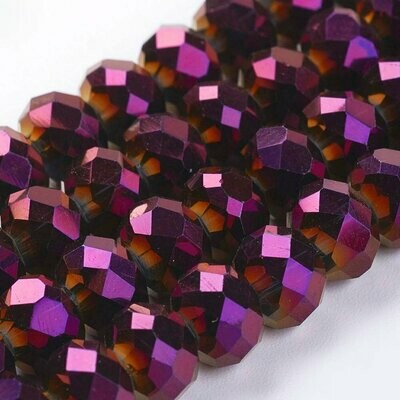 50 x 8x6mm Electroplated Faceted Glass Rondelles in Metallic Purple